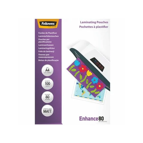 FELLOWES Meleglamináló fólia, 80 mikron, A4, matt, 100 db,