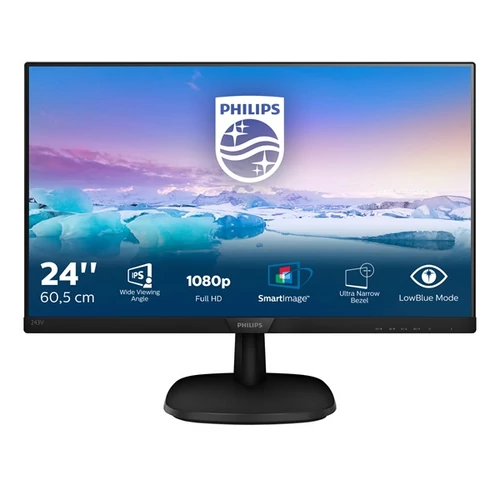 PHILIPS IPS monitor 23,8" 243V7QJABF, 1920x1080, 16:9, 250cd/m2, 4ms, 75Hz, VGA/HDMI/DP, hangszóró